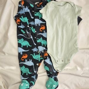 Dinosaur Print Footie and Mint Bodysuit Set